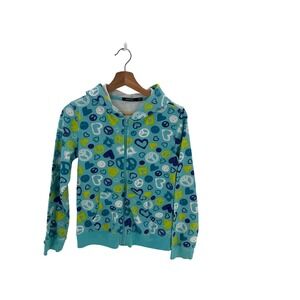George Girls Teal Peace Heart Smiley Face Zip Up Hoodie Sweatshirt XL 16